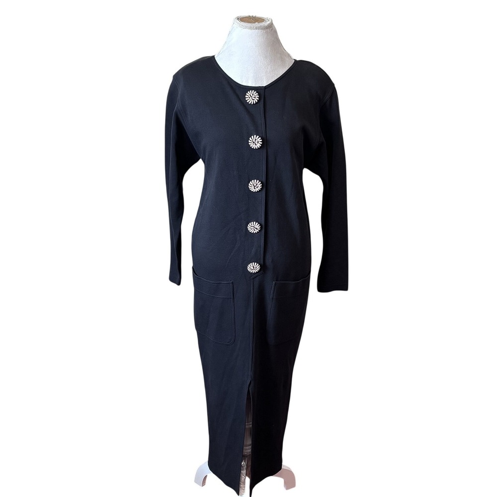 Vintage Andrea Jovine Maxi Dress Medium Black Cord Buttons Patch Pockets 80s 90s